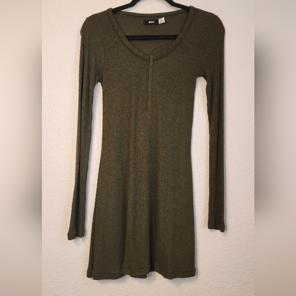 Urban Outfitters BDG Olive Green Henley‎ Sweater Swing Dress, Size S